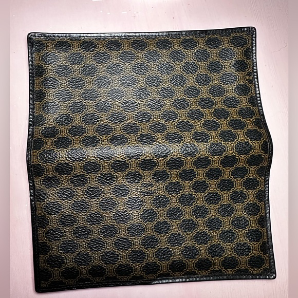 CELINE- Long Bifold Wallet Black and Gold Vintage Leather Coin Card - Picture 7 of 16